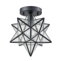 Axiland Moravian Star Light Flush Mount Ceiling Light With Seeded Glass Shade Black For Living Room Bedroom Bathroom Hallway