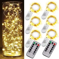 6Pcs Fairy String Warm White Changing Twinkle Lights With 2Pcs Remote, 6.5Ft 20 Leds Silver Wire,Cr2032 Battery Powered,Indoor Decorative Bedroom,Wedding,Patio,Christmas,Outdoor Garden,Stroller