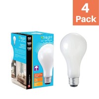 A21 Incandescent Dimmable 3 Way Light Bulb, 50W/100W/150W, (520/1230/1750 Lumens), 2700K, E26 Medium Base, 120V, (4 Pack)