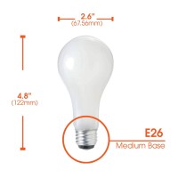 A21 Incandescent Dimmable 3 Way Light Bulb, 50W/100W/150W, (520/1230/1750 Lumens), 2700K, E26 Medium Base, 120V, (4 Pack)