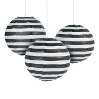 Black Striped Paper Hanging Lantern 6 Piece Set