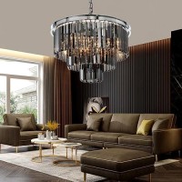 Meelighting W197 Luxury Smoke Crystal Chrome Chandelier Modern Chandeliers Lighting 8 Lights Pendant Ceiling Light Fixture 3Ti