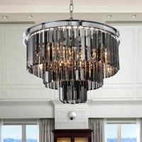 Meelighting W197 Luxury Smoke Crystal Chrome Chandelier Modern Chandeliers Lighting 8 Lights Pendant Ceiling Light Fixture 3Ti