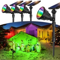 Jsot 4 Pack Garden Decorations Solar Spot Lights Outdoor Waterproof Color Changing Spotlights For House Decor, Outside Solar Landscape Light With 9 Light Option Wall For Path Yard Driveway Tree Lawn