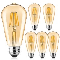 Led Edison Light Bulbs,6Pcs Vintage 6 Watt, Equivalent 60W Incandescent Light Bulbs, E26 Base Dimmable Decorative Antique Filament Light Bulbs With 85+ Cri, Warm White