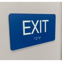 Nap Tags Ada Compliant Exit Sign With Braille 6 X 3 Blue Sign Indoor Easy Installation Made In The Usa