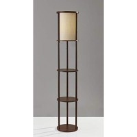 Adesso 3117-15 Stewart Round Shelf Floor Lamp, Walnut Wood Finish