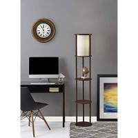 Adesso 3117-15 Stewart Round Shelf Floor Lamp, Walnut Wood Finish