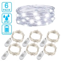 6Pcs Fairy String Cool White Changing Twinkle Lights With 2Pcs Remote, 6.5Ft 20 Leds Silver Wire,Cr2032 Battery Powered, Indoor Decorative Bedroom,Wedding,Patio,Christmas,Outdoor Garden,Stroller