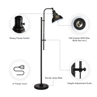 Vonluce Floor Lamp, 65'' Tall Industrial Floor Lamp, Adjustable Height & Head Vintage Metal Standing Reading Pole Lamp, Floor Lamps For Living Room, Bedroom, Office, Farmhouse