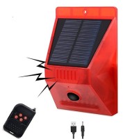 Hulppre Solar Outdoor Motion Sensor Alarm129Db Loud Siren Lamp Noise Maker 4 Working Modes Strobe Light With Remote Say Goodby