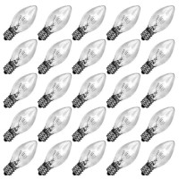 Romasaty 25 Pack Clear Replacement Bulbs, C7 Outdoor String Light Bulbs, C7/E12 Candelabra Base Night Light Bulbs, 5 Watt-Clear