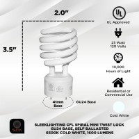 Sleeklighting Gu24 Base 23Watt Ul Listed T2 Mini Twist Spiral Two Prong Twist Cfl Light Bulb 2 Pin 6500K 1600Lm Super White Da