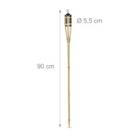 Relaxdays 10 X Bamboo Garden Torches With Wick, Oil Torches, Atmosphere Torches For Outdoor, Height 90 Cm, Natural