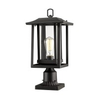 Beionxii Outdoor Post Light, Large Exterior Lamp Post Light Pier Mount Lantern With Base, Black Cast Aluminum W/Clear Glass (19