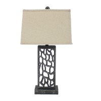 Homeroots Lighting 5-Inch X 8-Inch X 28.75-Inch Silver Metal With Multi Mini Grotto Pattern - Table Lamp