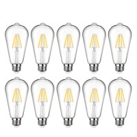 Shine Hai 10-Pack Led Edison Bulb Dimmable, Daylight White 5000K, 60W Equivalent, 6W, 800 Lumens High Brightness, St64 Vintage Filament Light Bulb, Led Antique Bulbs, Cri 85+, E26 Medium Base