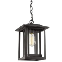 Beionxii Outdoor Pendant Light For Porch, Large Exterior Hanging Lantern Outside Chandelier Black Cast Aluminum W/Clear Glass (13.5