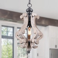 Farmhouse Wood Chandelier 6Lights Dining Room Light Fixtures Over Table White Chandelier Light Fixture Rustic Chandelier For