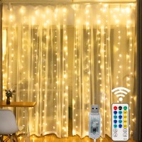 Home Lighting Window Curtain String Lights, 300 Led 8 Lighting Modes Fairy Copper Light With Remote, Usb Powered For Christmas Party Wedding Home Decorations (Warm White)