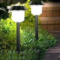 Solar Lights Outdoor Pathway Decorative Garden Light Bright 2 Color Led Warm White Blue Stainless Steel Stake Landscape Lighting Decorations Waterproof Driveway Lamp For Walkway Outside Yard 4Pack