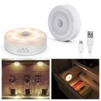 Motion Sensor Light 5V Usb Powered Led Puck Lights Rechargeable Motion Activated Closet Light Wireless Smart Under Cabinet Lighting Warm White Led Night Light For Bedroom Stair Hallway Decor (2 Packs)