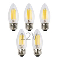 Opalray 4W Low Voltage Dc/Ac 12V Led Bulb, Dimmable With Dc Dimmer, E26 Medium Base, Warm White Light, Clear Glass Torpedo Tip, 400Lm 40W Incandescent Equivalent, 12V-24V Dc Power Input, 5 Pack