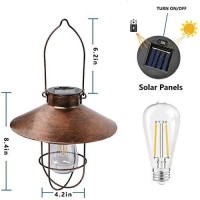 Solar Lantern Outdoor Hanging - Waterproof Vintage Metal Solar Lantern Light With Warm White Edison Bulb Decorative For Patio, Backyard, Porch, Yard