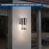 Outdoor Wall Sconce,Cylinder Wall Light With Stainless Steel 304 And Toughened Glass,Waterproof Up Down Light For Garden Patio Bedroom Living Room (Silver, 8.7