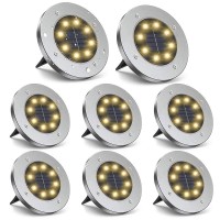 Zgwj Solar Ground Lights, 8 Led Garden Lights Disk Outdoor Waterproof Landscape For Yard Walkway Patio Lawn Driveway Decoration (8 Pack Warm White)