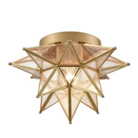 Daycent Brass Moravian Star Light Flush Mount Celing Lights Seeded Glass Shade Boho Moroccan Ceiling Lamp For Kitchen Foyer