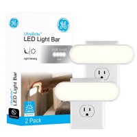 Ge Ultrabrite Led Light Bar Night Light, 100 Lumens, 2 Pack, Dusk-To-Dawn Sensor, Auto/On/Off Switch, Plug-In, Ideal For Dark Spaces, Bedroom, Bathroom, Kitchen, Hallway, Garage, White, 46707