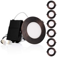 Torchstar E-Lite Series 4 Inch Ultra Thin Led Recessed Lights With J-Box, Dimmable Canless Slim Downlight, Cri90+, Etl & Es Listed, 105W, 4000K Cool White, Oil Rubbed Bronze, Pack Of 6