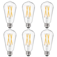 Ascher Dimmable Led Edison Bulbs 60 Watt Equivalent, Eye Protection Led Bulb With 95+ Cri, Warm White 2700K, St58 Vintage Led Filament Bulbs, E26 Base, Pack Of 6