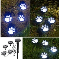 Paw Print Solar Outdoor Lights, Solar Lights Outdoor Waterproof Dog Paw Lights(Set Of 4), Cat Puppy Animal Garden Lights Path Paw Lamp Walkway Lighting For Patio,Yard,Any Pet Lover(Solar White Paw)