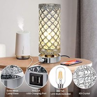 Maxvolador Crystal Touch Control Table Lamp With Dual Usb Charging Ports, 3-Way Dimmable Decorative Bedside Nightstand Desk Lamps For Bedrooms Living Room, Small Night Light, T45 Led Bulb Included