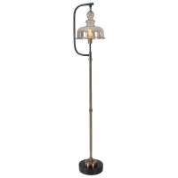 This Floor Lamp Features a Delicate Design Finished in a Plated Antiqued Brushed Brass and Rusted Aged Black46 The Piece Showcases a gracefully curved Light Amber glass Shade46 FeaturesLamps combines Premium Quality Materials with Unique High45style Desig