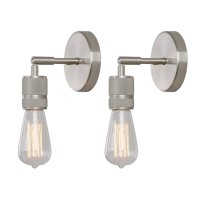 Phansthy 1 Light Wall Sconce Set Of 2, Vintage Industrial Bathroom Vanity Light Over Mirror, Modern Brushed Wall Light 2 Pack, Semi Flush Mount Wall Lamp For Hallway Bedroom Kitchen (Brushed)