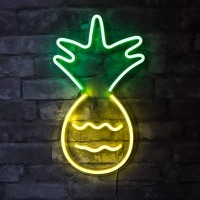 Isaac Jacobs 17 X 10 Inch Led Neon Yellow & Green Pineapple Wall Sign For Cool Light, Wall Art, Bedroom Decorations, Home Accessories, Party, And Holiday D