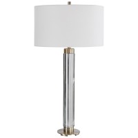 contemporary in Style44 This cut crystal Table Lamp Showcases clean Lines44 Accented with Lightly Antiqued Brass Plated Details46 The Round Hardback Drum Shade is a White Linen Fabric46 FeaturesLamps combines Premium Quality Materials with Unique High45st