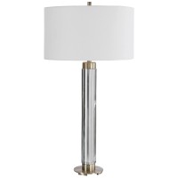 contemporary in Style44 This cut crystal Table Lamp Showcases clean Lines44 Accented with Lightly Antiqued Brass Plated Details46 The Round Hardback Drum Shade is a White Linen Fabric46 FeaturesLamps combines Premium Quality Materials with Unique High45st