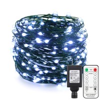 Er Chen 66Ft Led String Lights, 200 Led Starry Lights On 20M Green Copper Wire String Lights Power Adapter + Rf Remote Control(White)