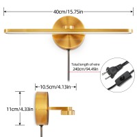 Mantolite Led Vanity Lighting Fixtures, 16Inch Wall Mounted Plug In Light Fixtures, Bathroom Over Mirror Lamp Modern Home Bedside Wall Picture Lamps Sconces, 12W 3000K Brass Make-Up Mirror Front Lamp