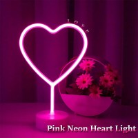 Pink Heart Neon Sign, Led Neon Light Battery Operated Or Usb Powered Lamp Valentines Day Gift, Table Decorations Lights For Girl'S Room Dorm Wedding Anniversary Bedroom Classroom Mother'S Day Gifts