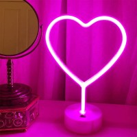 Pink Heart Neon Sign, Led Neon Light Battery Operated Or Usb Powered Lamp Valentines Day Gift, Table Decorations Lights For Girl'S Room Dorm Wedding Anniversary Bedroom Classroom Mother'S Day Gifts