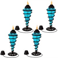 Sunnydaze Swirling Metal With Glass Tabletop Torches, Outdoor Patio And Lawn Torch, Set Of 4, Blue