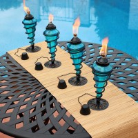 Sunnydaze Swirling Metal With Glass Tabletop Torches, Outdoor Patio And Lawn Torch, Set Of 4, Blue