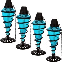 Sunnydaze Swirling Metal With Glass Tabletop Torches, Outdoor Patio And Lawn Torch, Set Of 4, Blue