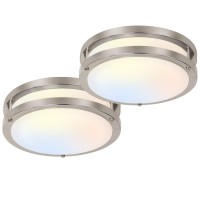 13 Inch Flush Mount Led Ceiling Light Fixture, 2700K/3000K/3500K/4000K/5000K Adjustable Ceiling Lights, Brushed Nickel Saturn Dimmable Lighting For Bathroom Kitchen Or Stairwell, Etl Listed - 2 Pack