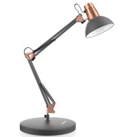 Lepower Eye-Caring Reading Metal Lamp For Bedroom, Adjustable Goose Neck Architect Swing Arm Table/Desk Lamp With On/Off Switch, Clamp, For Study Room &Office (Sandy Black)